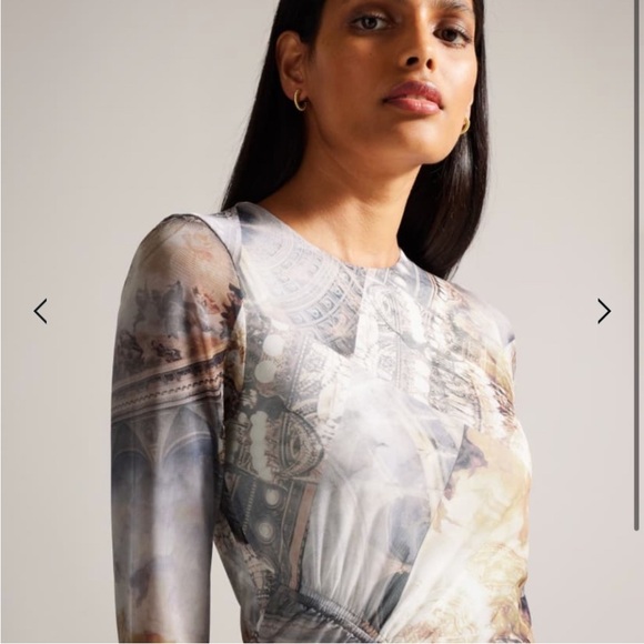 Ted Baker Zaralee Elegant Printed Multicolor Long Sleeve Dress Sz US 2 Ted 0 - Picture 4 of 15
